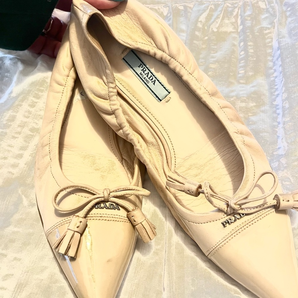 Authentic Prada Pointed Nude/Beige Tassle ballet flats